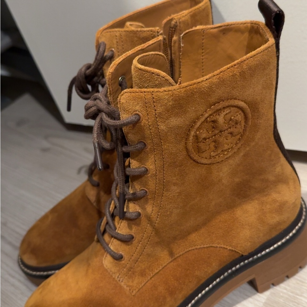 Tory Burch Brown Suede Combat Boots